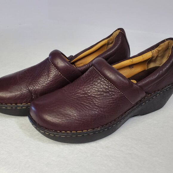 GNW Brown Leather Slip On Clog Wedge Shoes Women's Size 11 - Picture 5 of 12